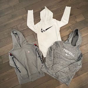 2 sweatshirts, 1long sleeve with a hoodie